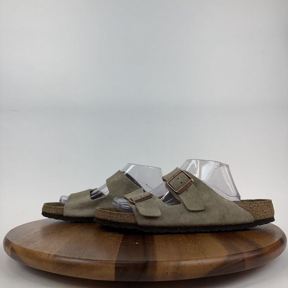 Mens Birkenstock Arizona Soft Footbed Gray Suede Slides Sandals Size EU 44 GUC - Picture 2 of 8